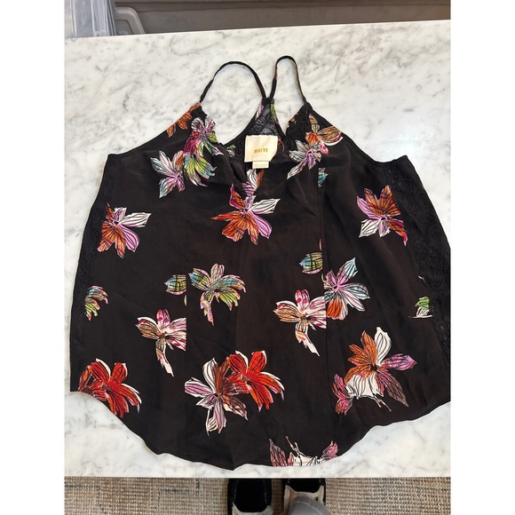 Maeve Tops - Maeve Anthropologie Black Silk Floral Lace Trim Camisole Top Womens Size 8